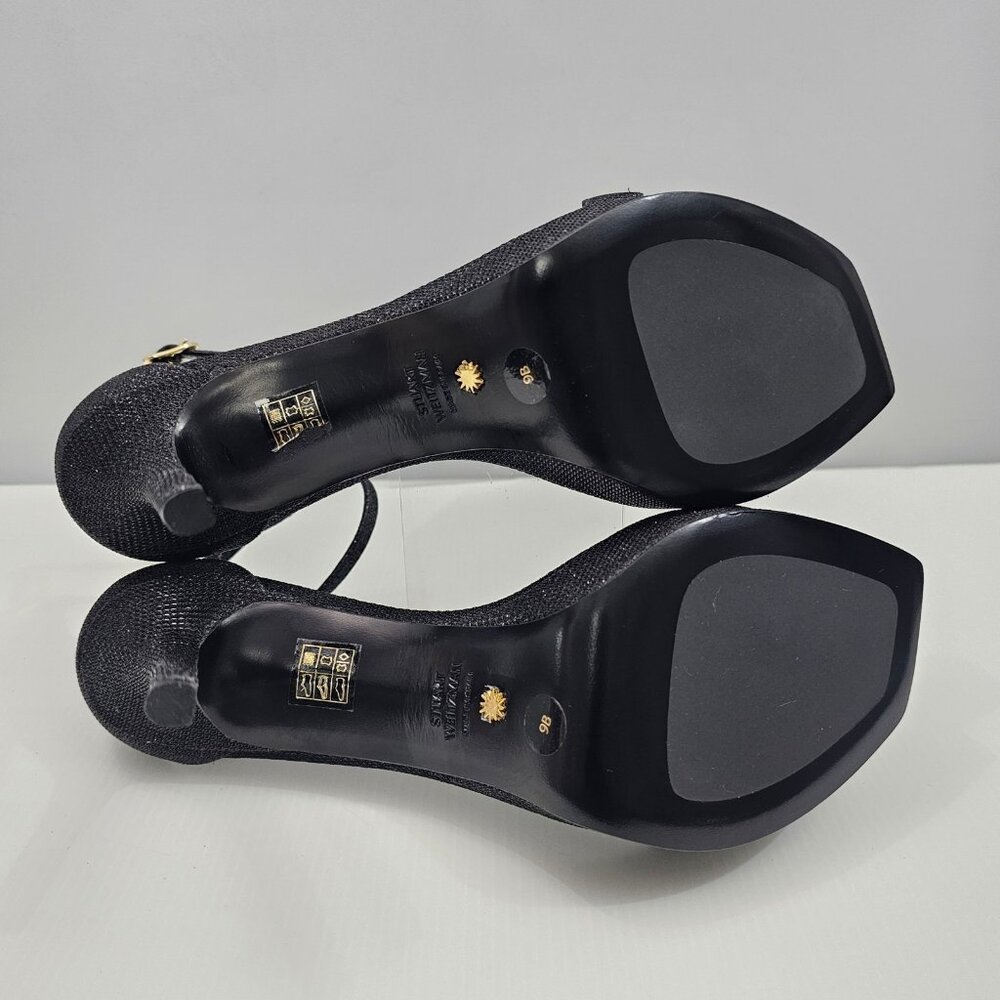 🆕Stuart Weitzman Black Glitter Platform Ankle-Strap Heels. Tried on only - Picture 12 of 14